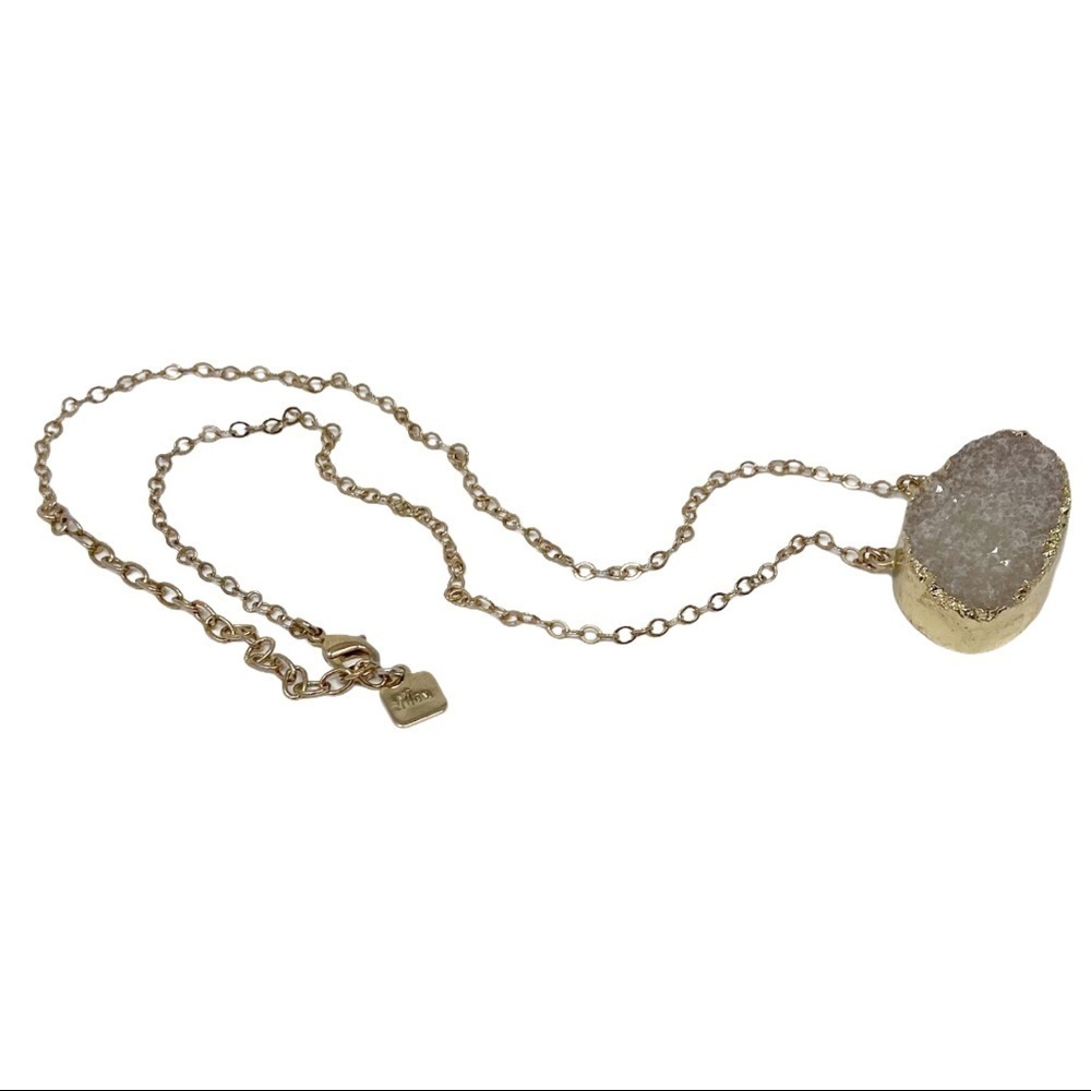 Max & Zoe White Druzy Crystal Gold Tone Necklace - Picture 4 of 5